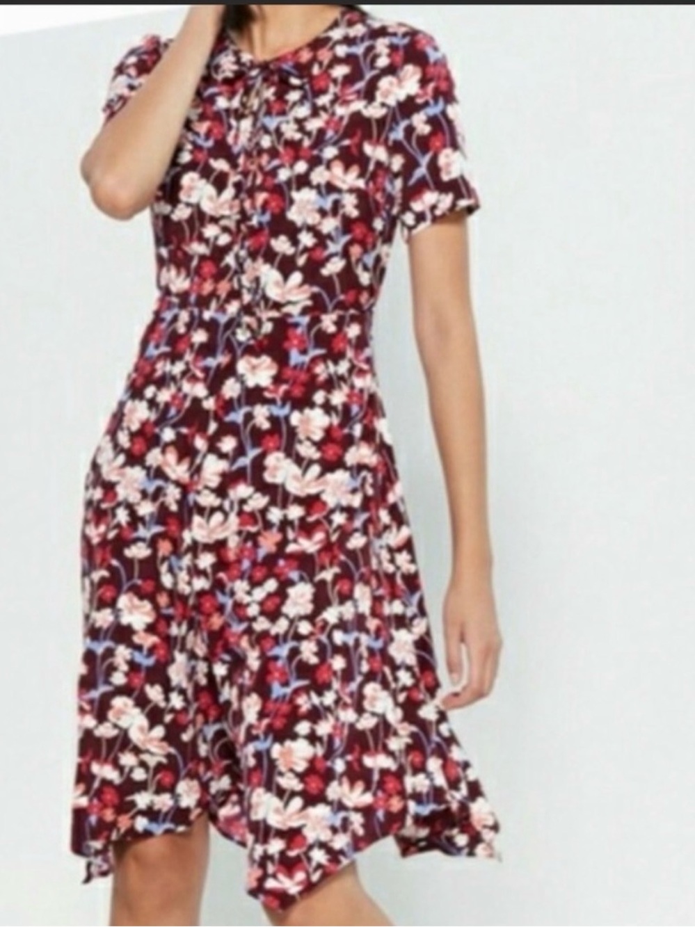 Tommy Hilfiger Burgundy Floral Short-Sleeve Mini Dress